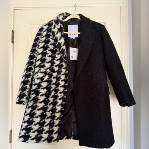 NVLT Women's Black and White Houndstooth Pea Coat